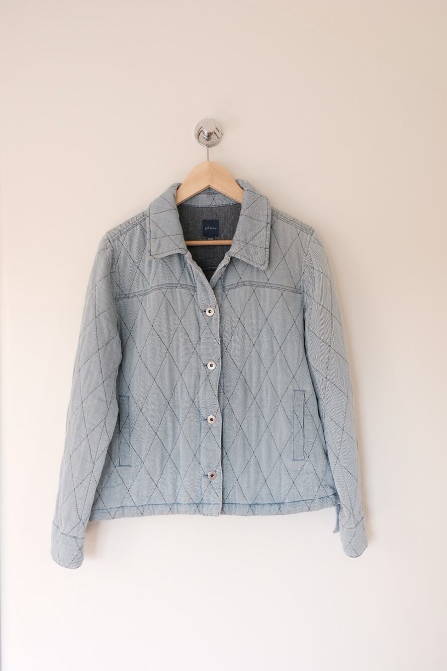 J.Jill Denim Quilted Jacket M Petite Light Wash Fall Cottagecore Fisherman